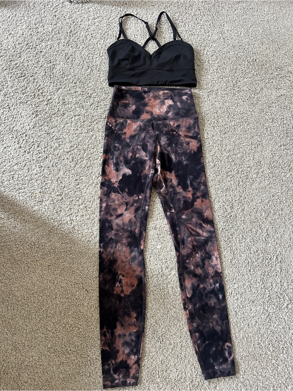 Lululemon Set: Diamond Dye Align Leggings (Size 4) + Black Strappy Sports Bra